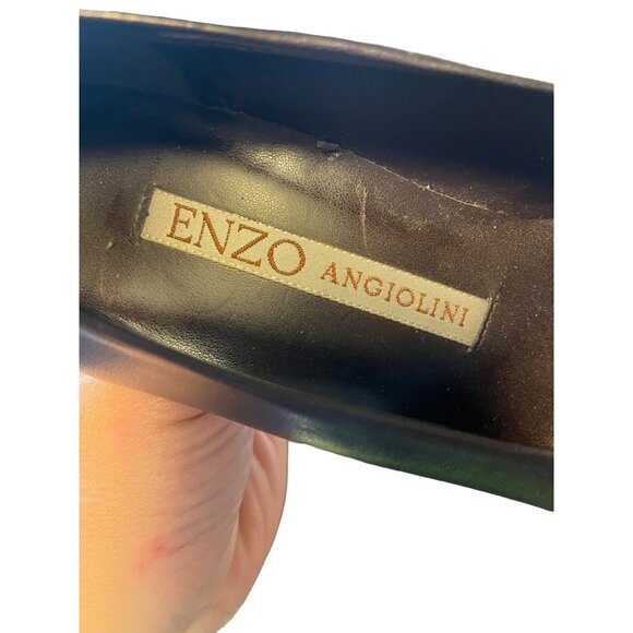 Enzo Angiolini Black Leather Heels Womens Shoes 7M Square Toe Made In Spain - Picture 6 of 9